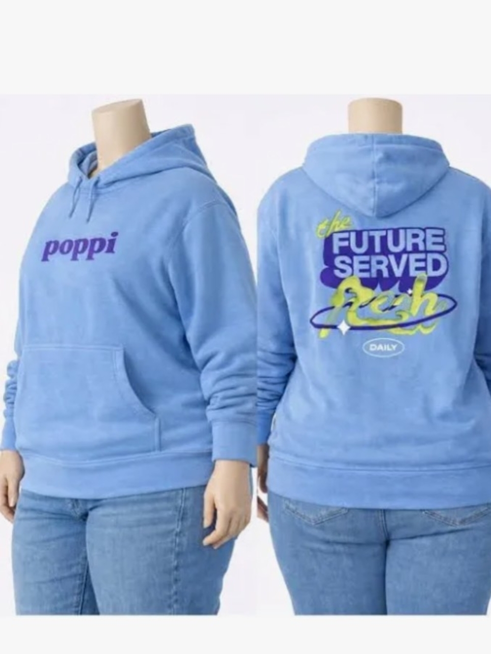 poppi Light Blue Pullover Hoodie with Graffics 3X
